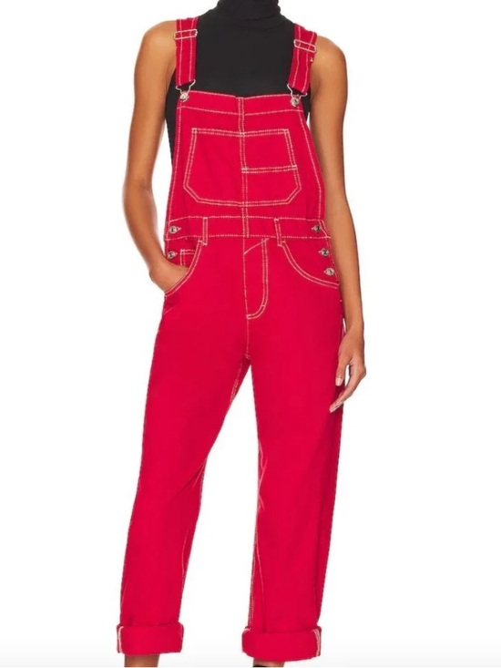 We The Free Pants - Free People We The Free Ziggy Red Denim Overalls in Heart Eyes Red